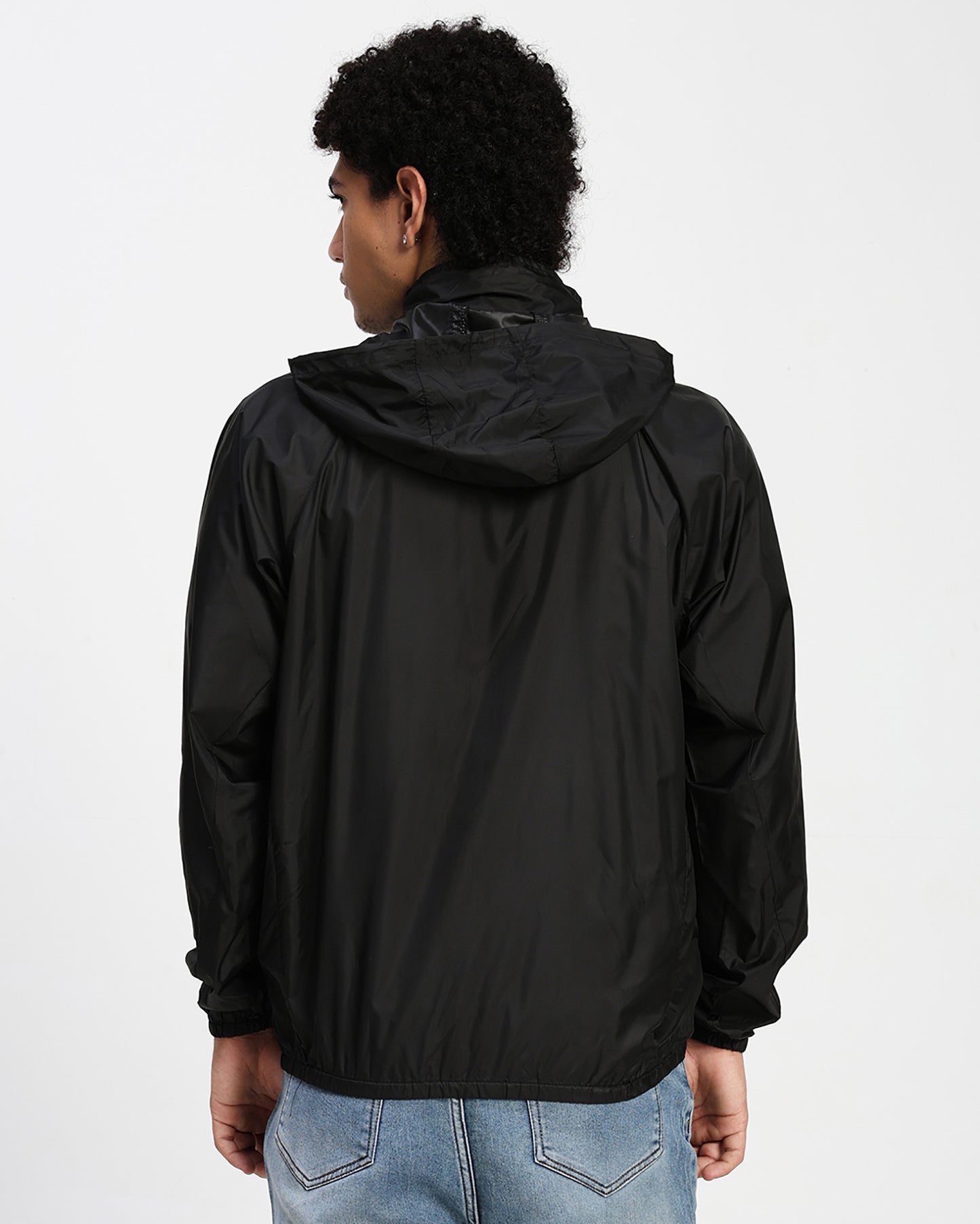 Men's Lightweight Hooded Windbreaker Jacket – Black
