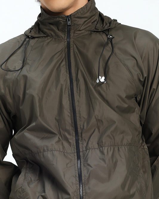 Men’s Lightweight Olive Green Hooded Windbreaker Jacket
