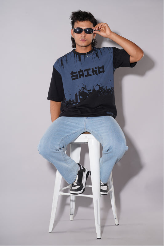 Blue Static Unisex Oversized T-Shirt