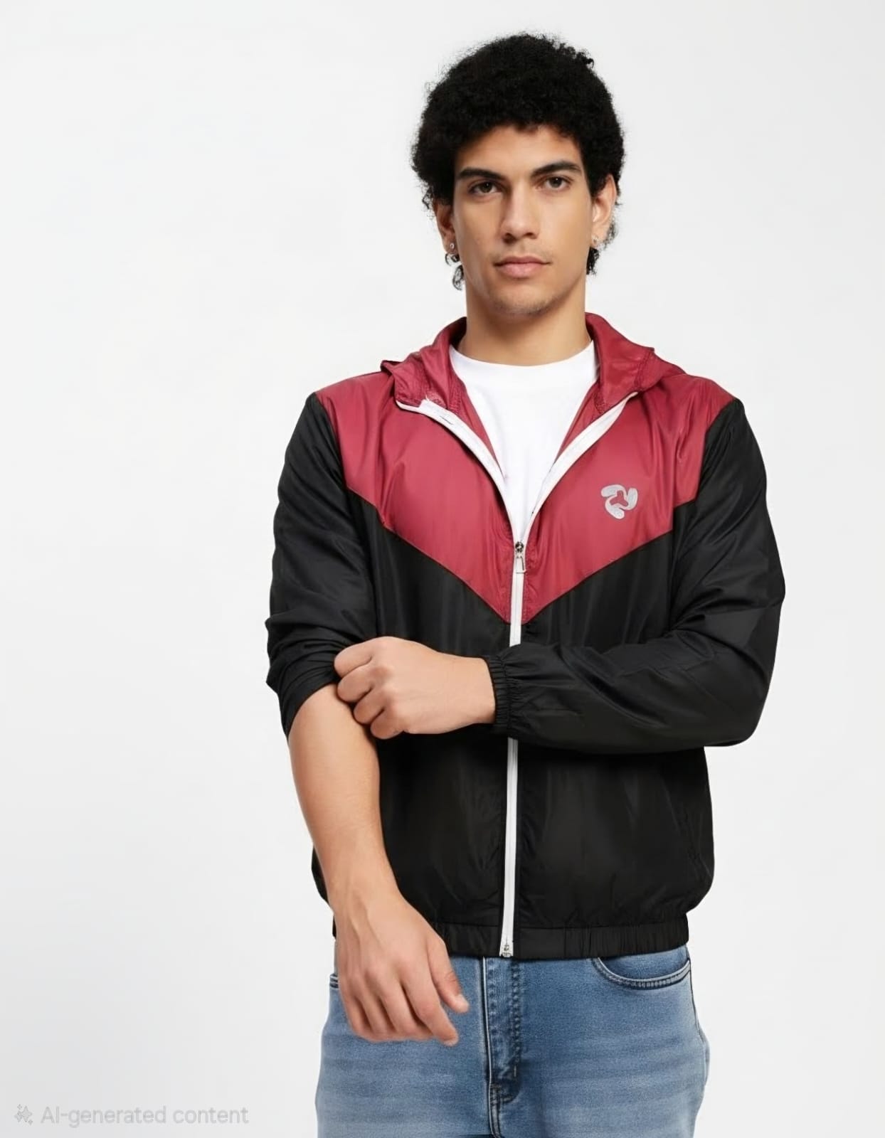 Men's Lightweight Hooded Windbreaker Jacket – Black & Maroon