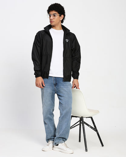 Men's Lightweight Hooded Windbreaker Jacket – Black