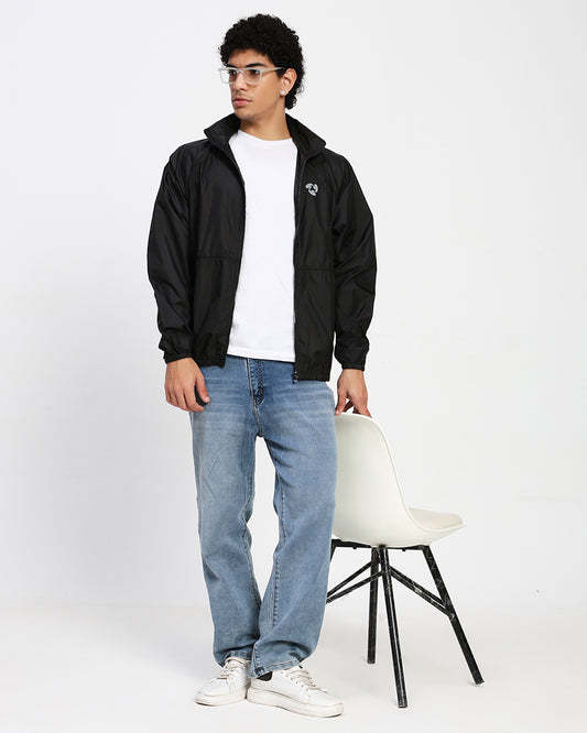 Men's Lightweight Hooded Windbreaker Jacket – Black