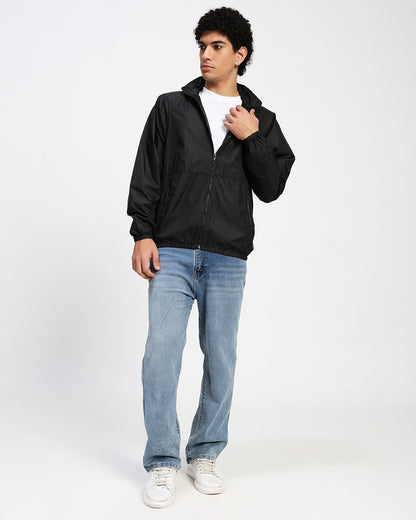 Men's Lightweight Hooded Windbreaker Jacket – Black