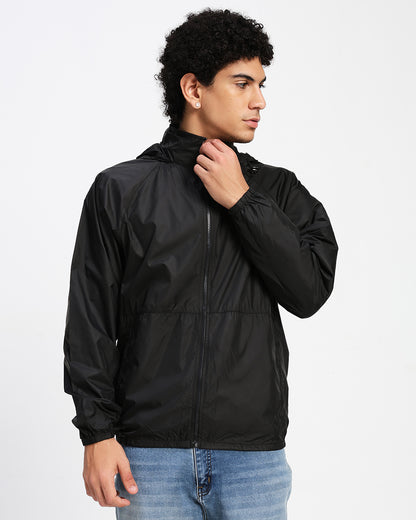 Men's Lightweight Hooded Windbreaker Jacket – Black