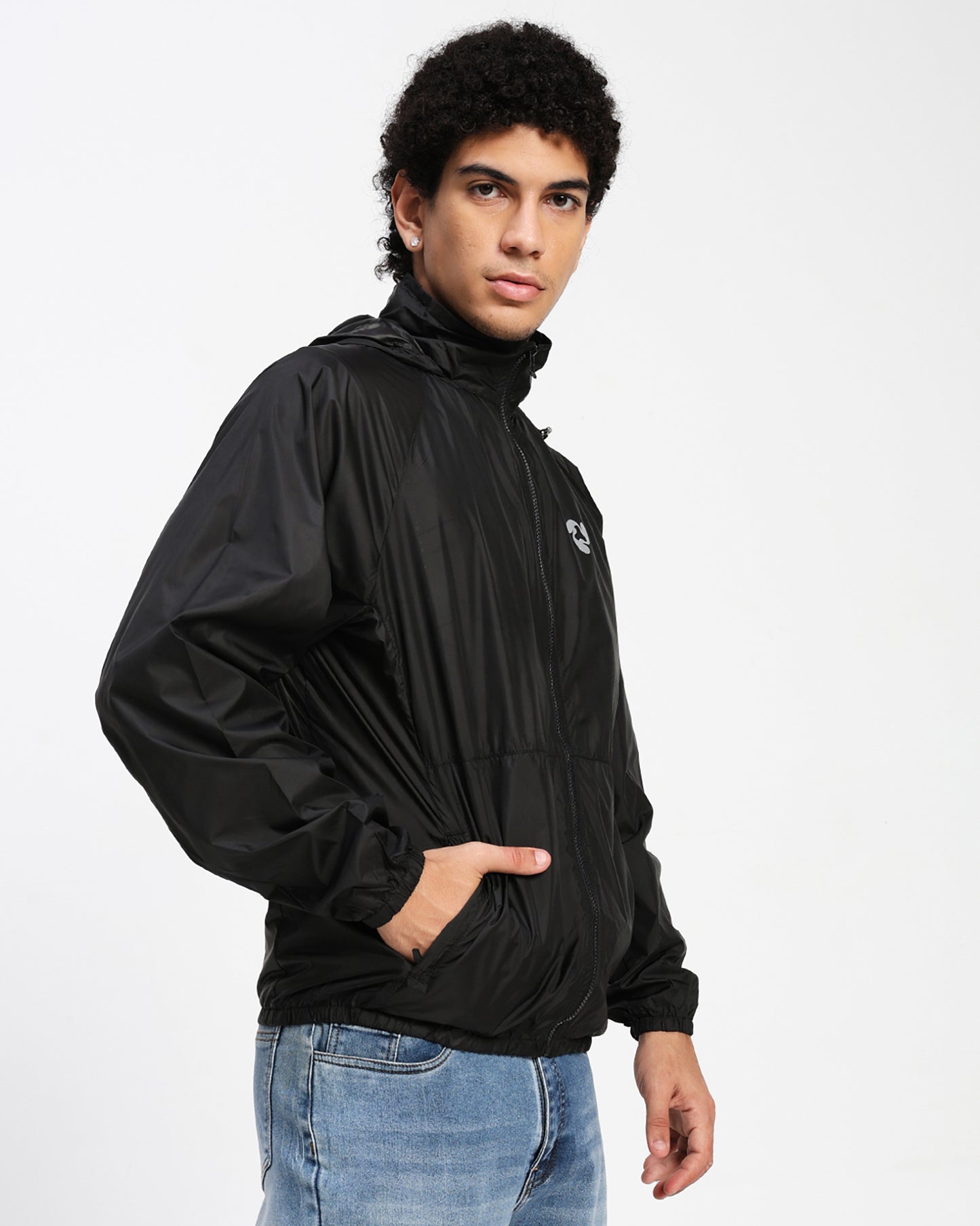 Men's Lightweight Hooded Windbreaker Jacket – Black