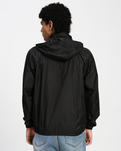 Men's Lightweight Hooded Windbreaker Jacket – Black