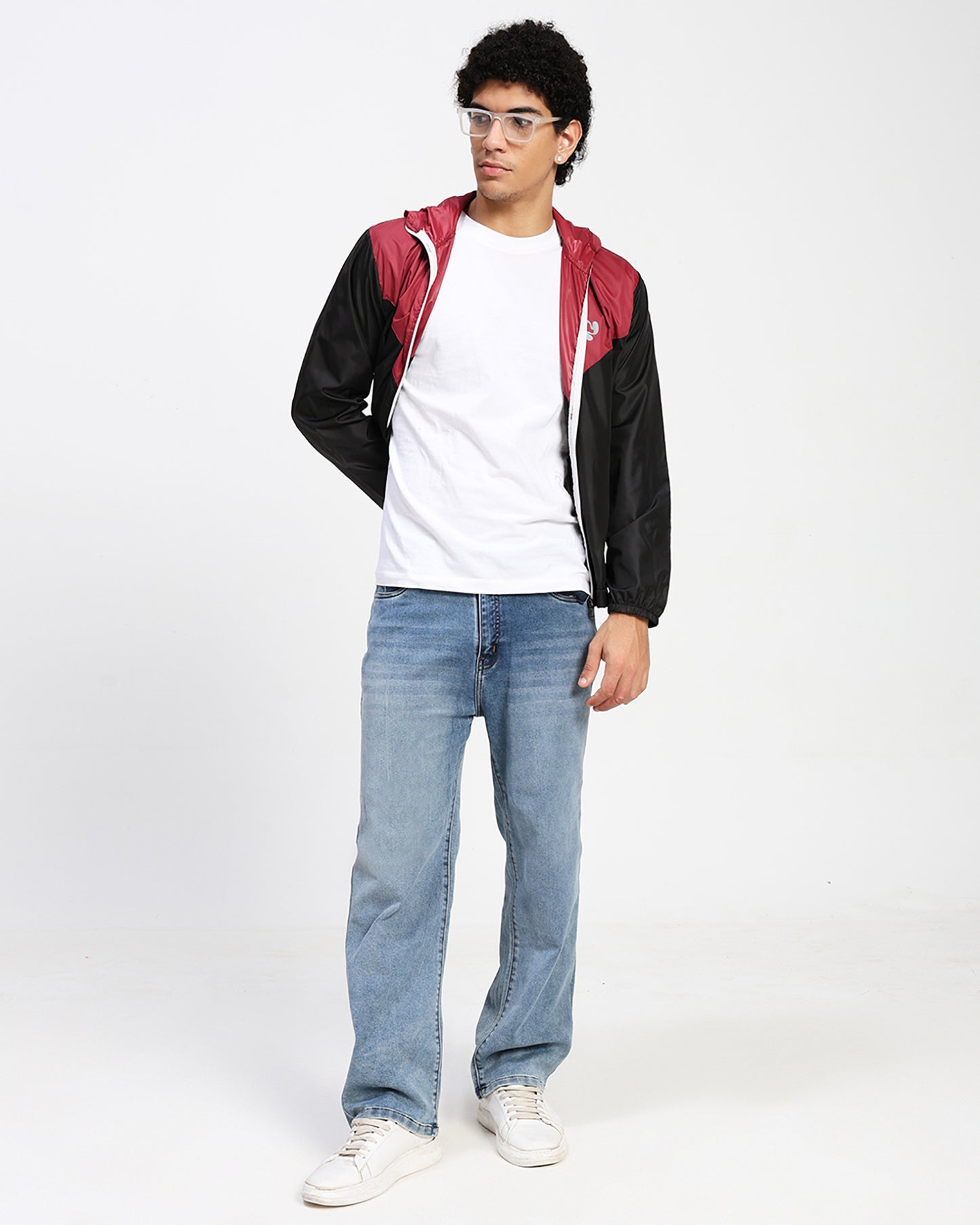 Men's Lightweight Hooded Windbreaker Jacket – Black & Maroon