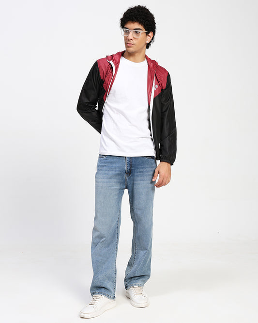 Men's Lightweight Hooded Windbreaker Jacket – Black & Maroon