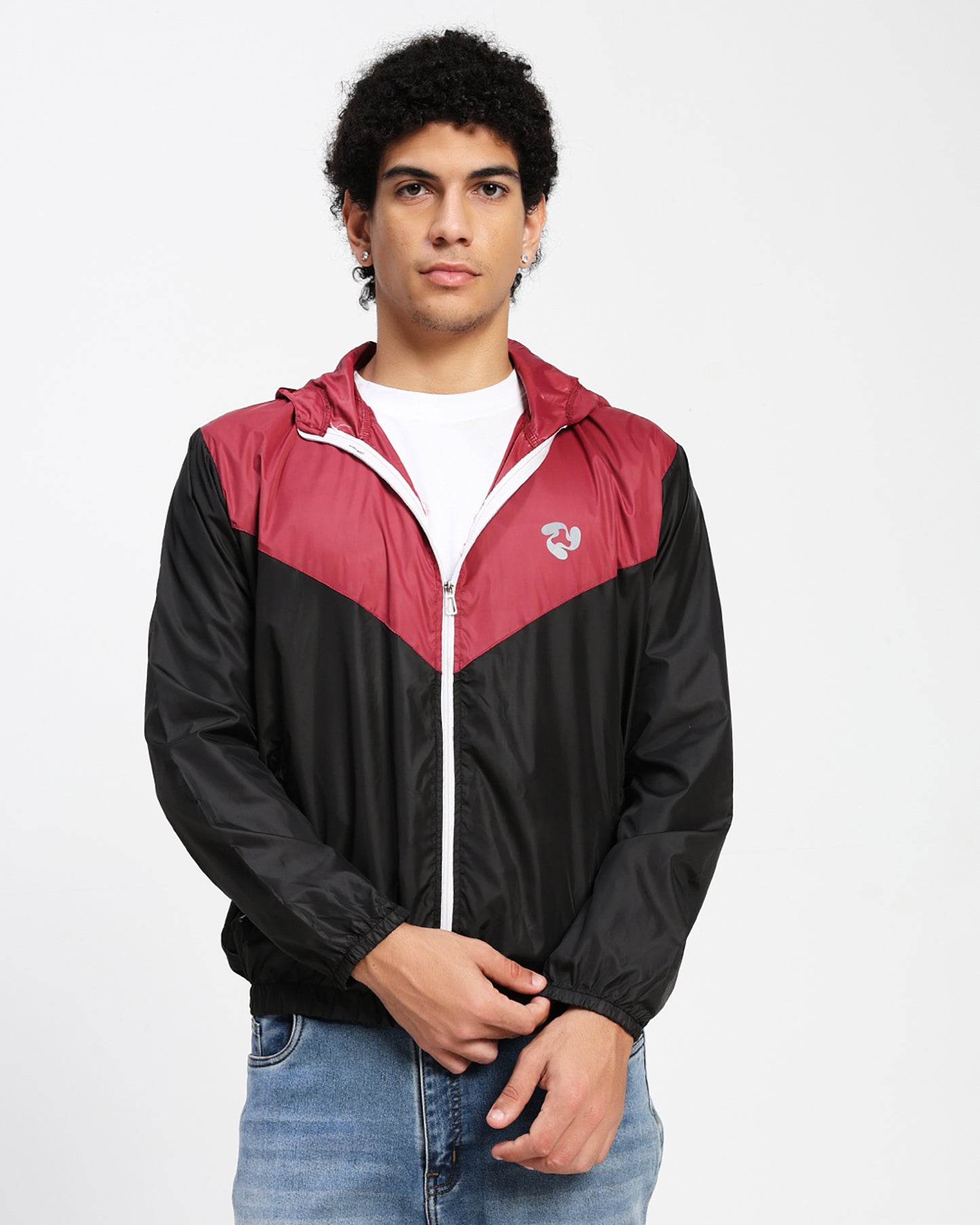 Men's Lightweight Hooded Windbreaker Jacket – Black & Maroon
