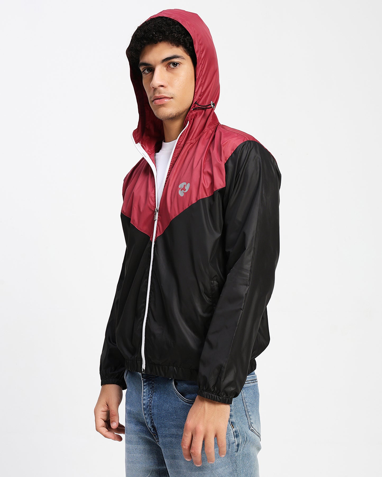 Men's Lightweight Hooded Windbreaker Jacket – Black & Maroon
