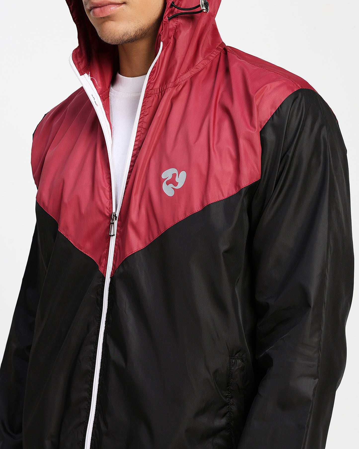 Men's Lightweight Hooded Windbreaker Jacket – Black & Maroon