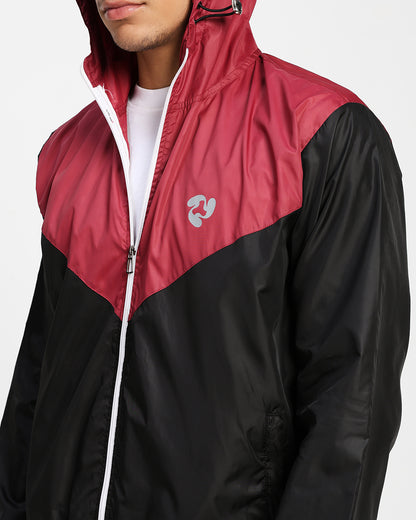 Men's Lightweight Hooded Windbreaker Jacket – Black & Maroon