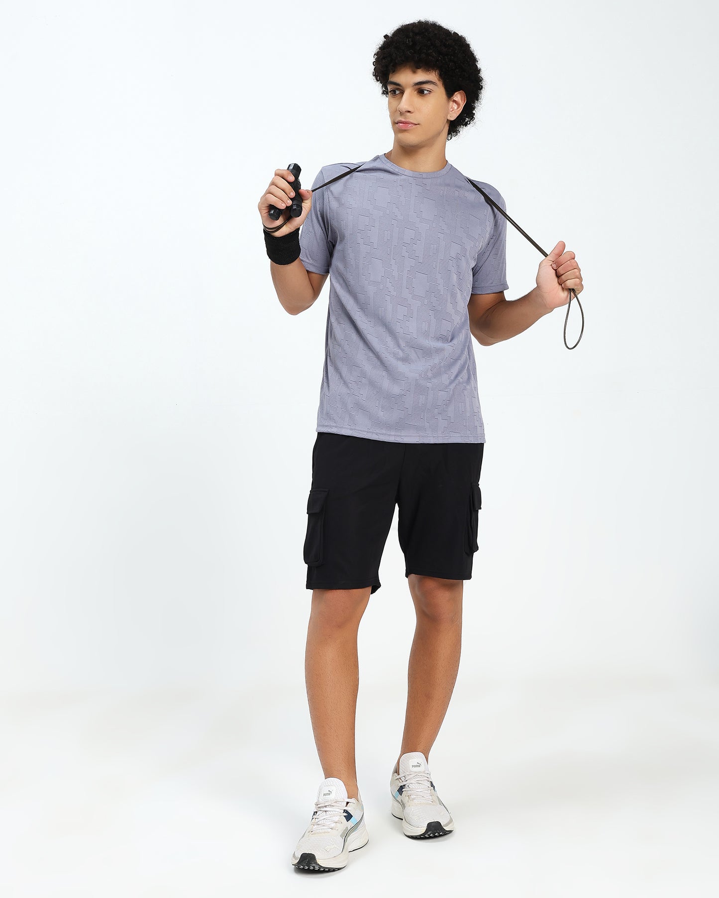 Men’s Textured Geometric Pattern Grey T-Shirt