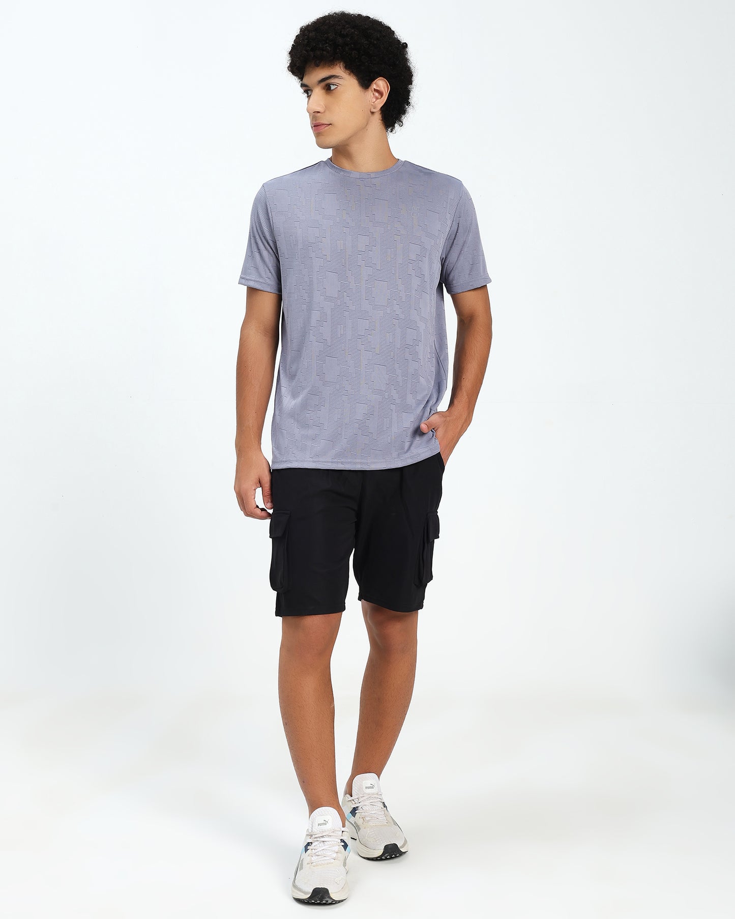 Men’s Textured Geometric Pattern Grey T-Shirt