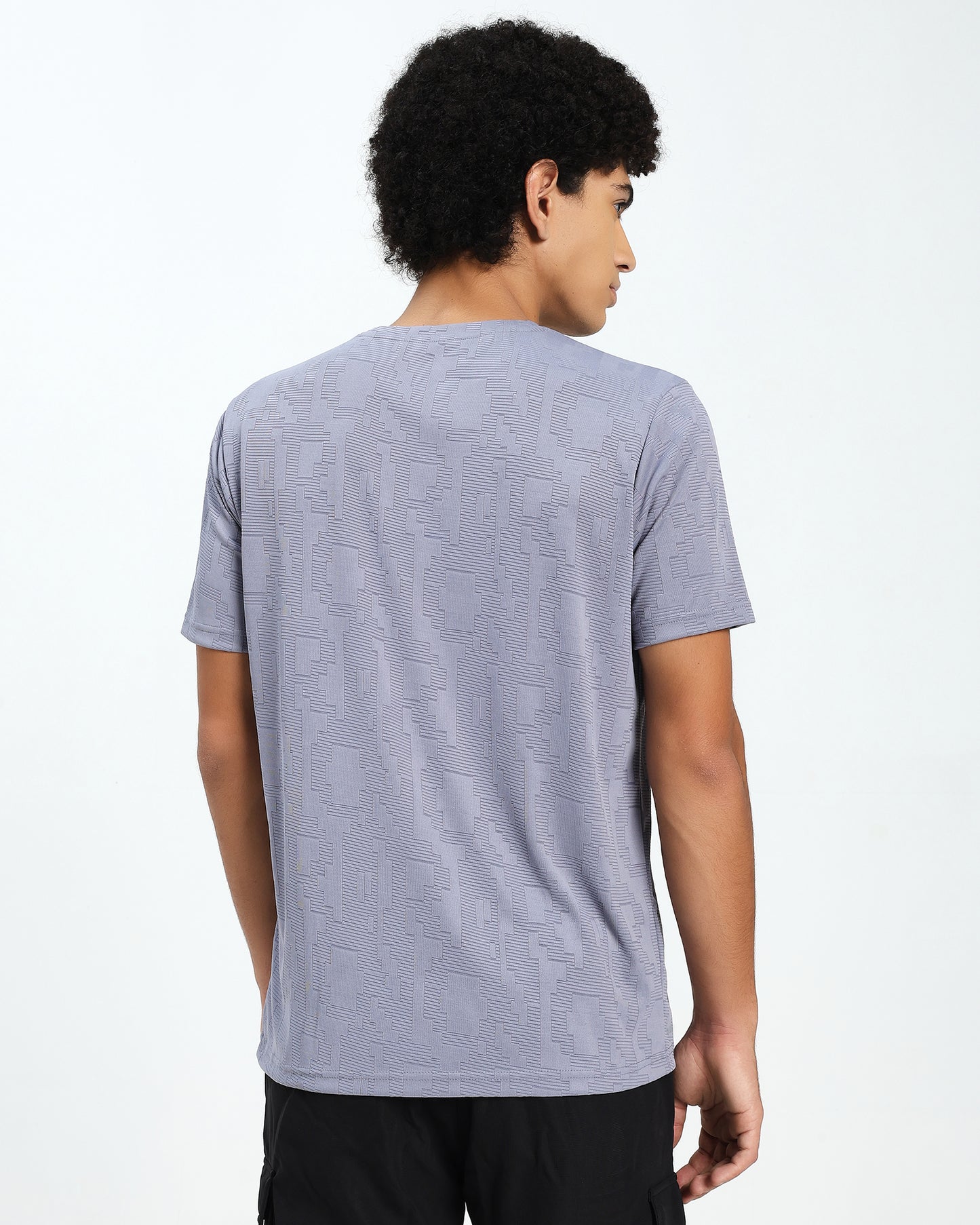 Men’s Textured Geometric Pattern Grey T-Shirt