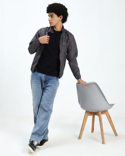 Men’s Lightweight Hooded Windbreaker Jacket – Charcoal Grey