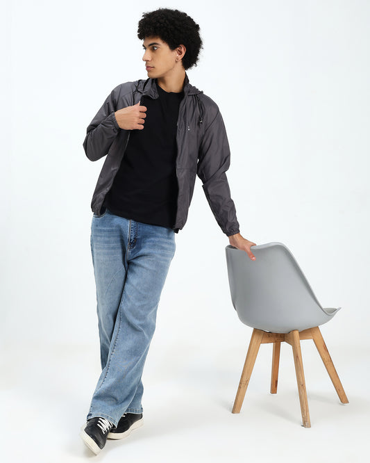 Men’s Lightweight Hooded Windbreaker Jacket – Charcoal Grey