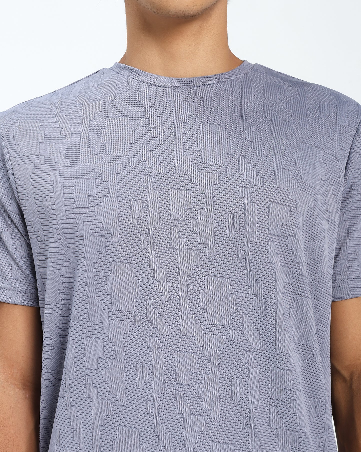 Men’s Textured Geometric Pattern Grey T-Shirt