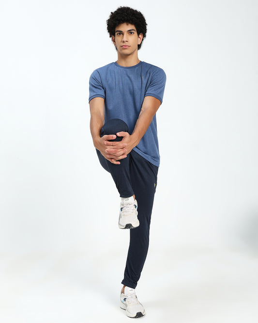 Men’s Steel Blue Ribbed Crew Neck T-Shirt