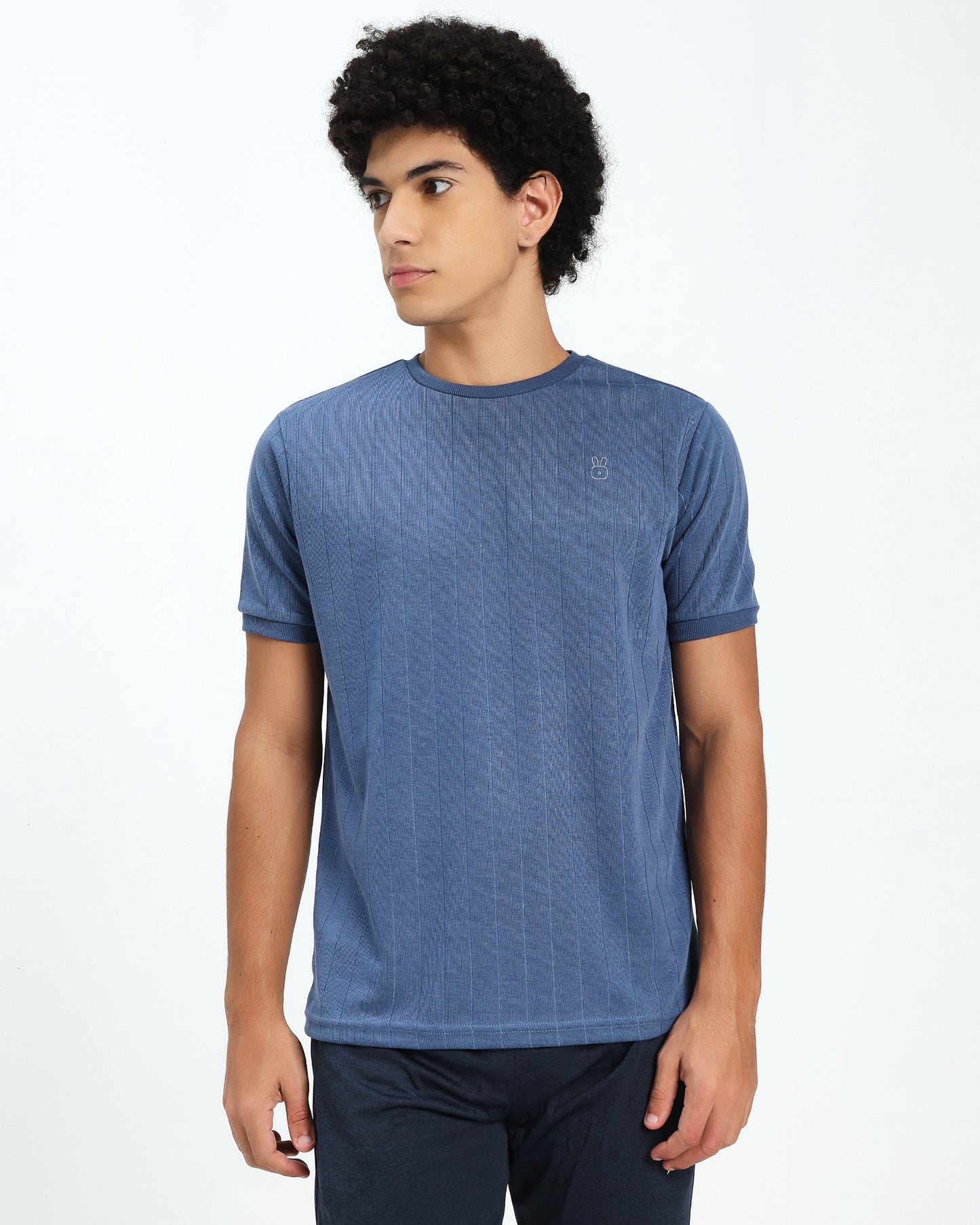 Men’s Steel Blue Ribbed Crew Neck T-Shirt