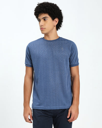 Men’s Steel Blue Ribbed Crew Neck T-Shirt