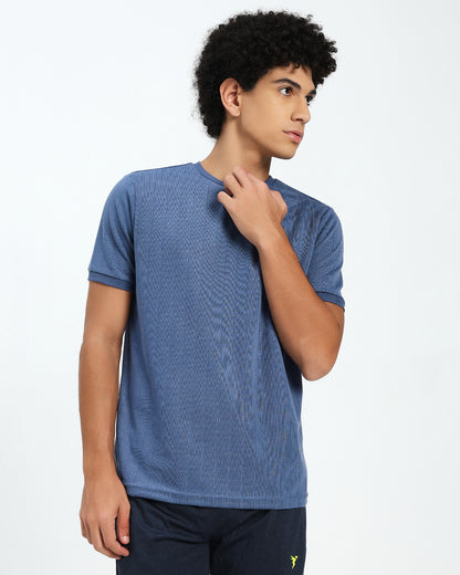 Men’s Steel Blue Ribbed Crew Neck T-Shirt