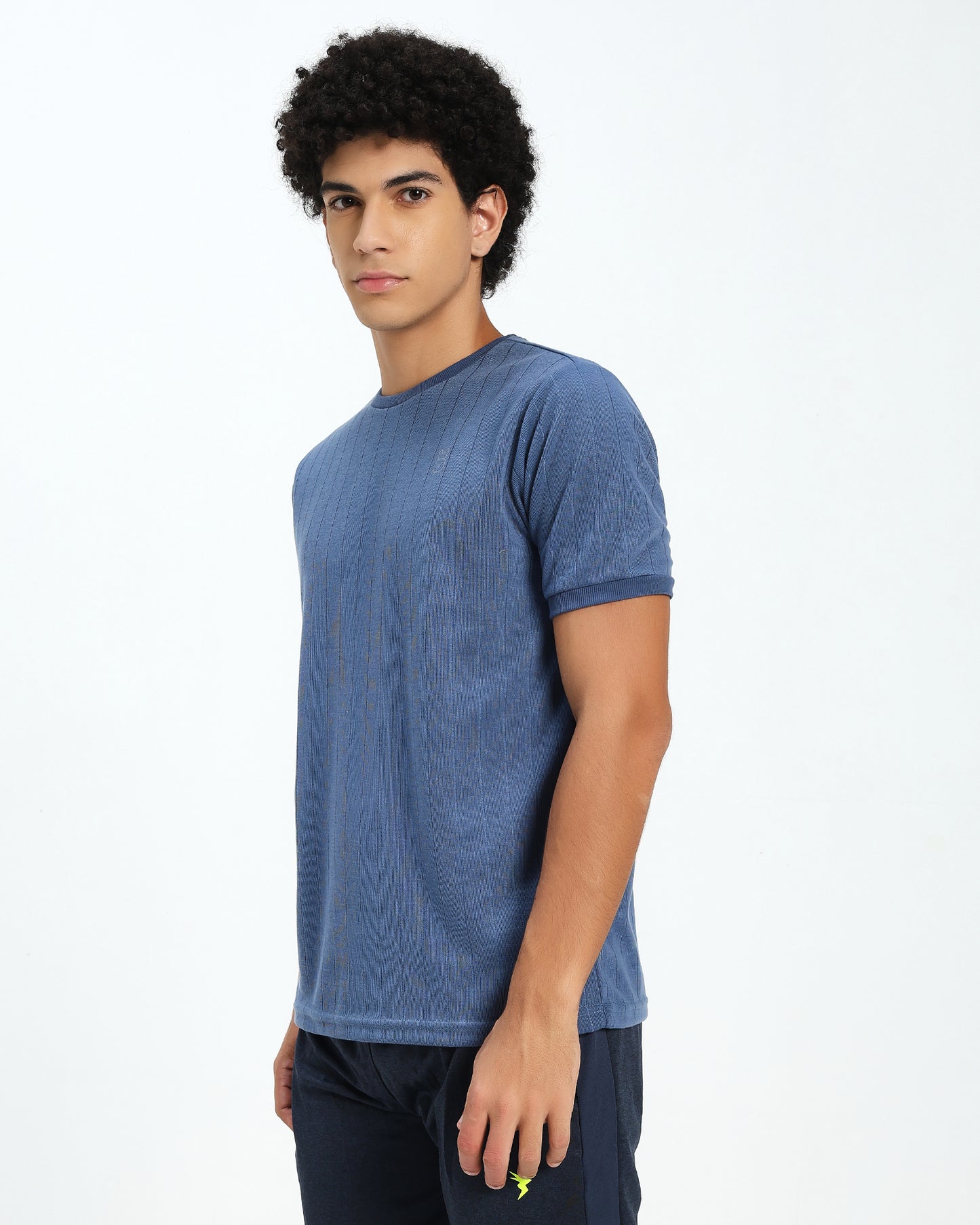 Men’s Steel Blue Ribbed Crew Neck T-Shirt