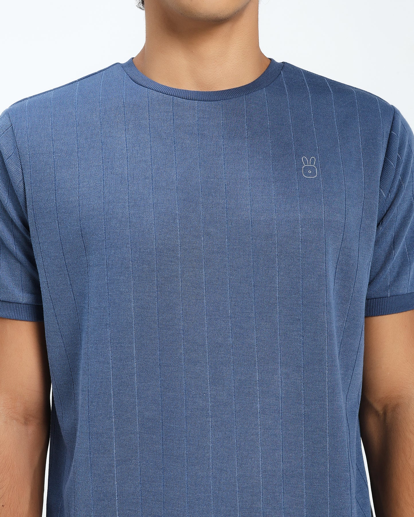 Men’s Steel Blue Ribbed Crew Neck T-Shirt
