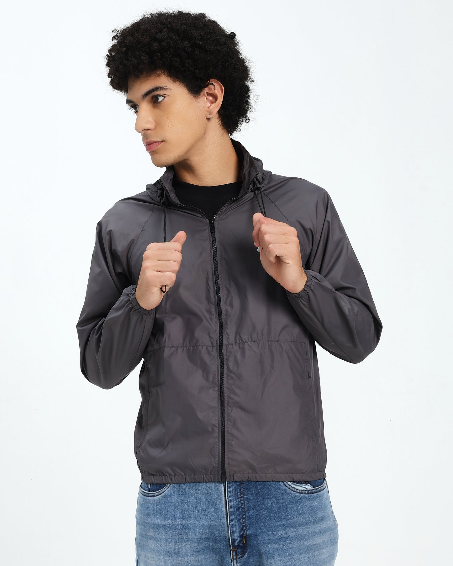 Men’s Lightweight Hooded Windbreaker Jacket – Charcoal Grey