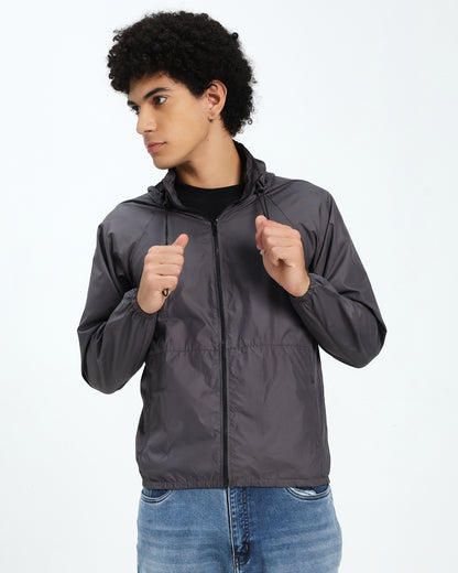 Men’s Lightweight Hooded Windbreaker Jacket – Charcoal Grey