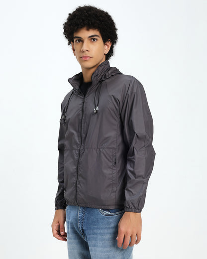 Men’s Lightweight Hooded Windbreaker Jacket – Charcoal Grey