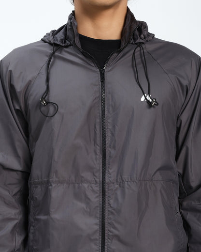 Men’s Lightweight Hooded Windbreaker Jacket – Charcoal Grey