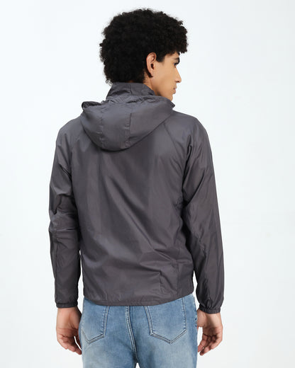 Men’s Lightweight Hooded Windbreaker Jacket – Charcoal Grey