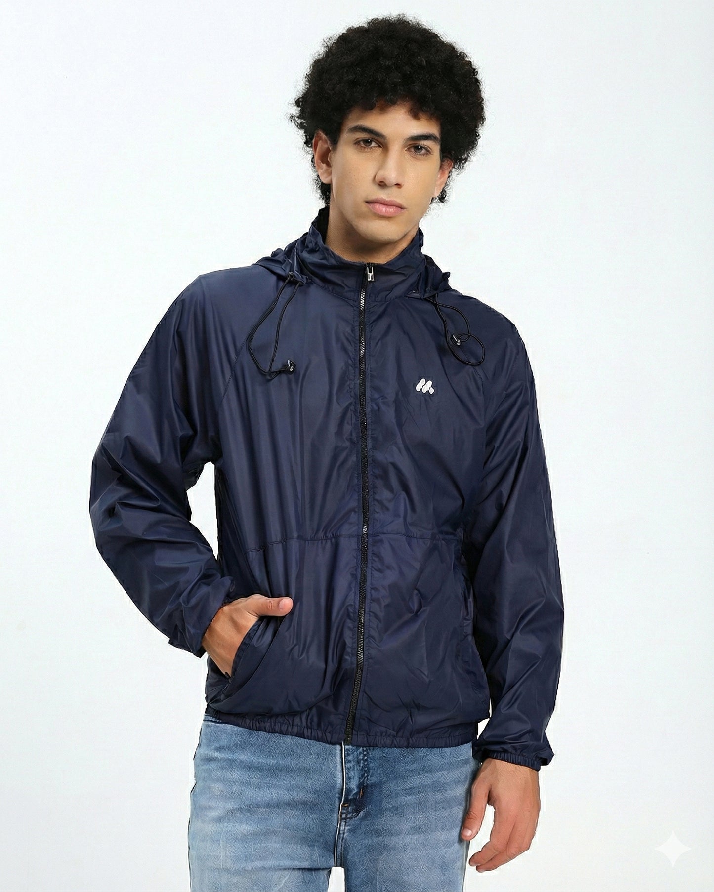 Men’s Lightweight Hooded Windbreaker Jacket – Navy Blue