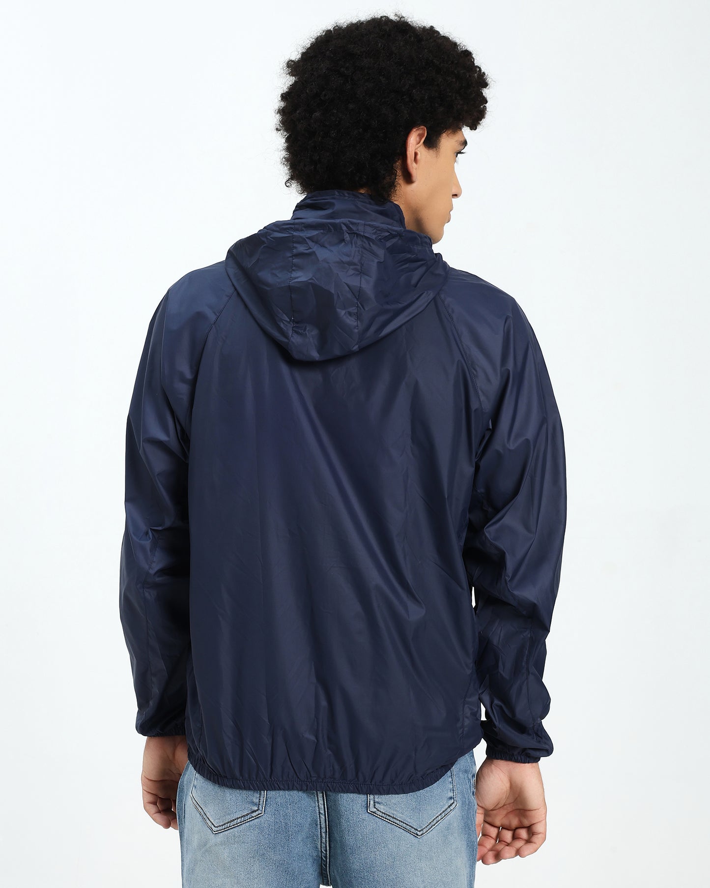 Men’s Lightweight Hooded Windbreaker Jacket – Navy Blue