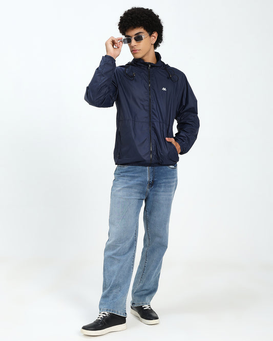 Men’s Lightweight Hooded Windbreaker Jacket – Navy Blue