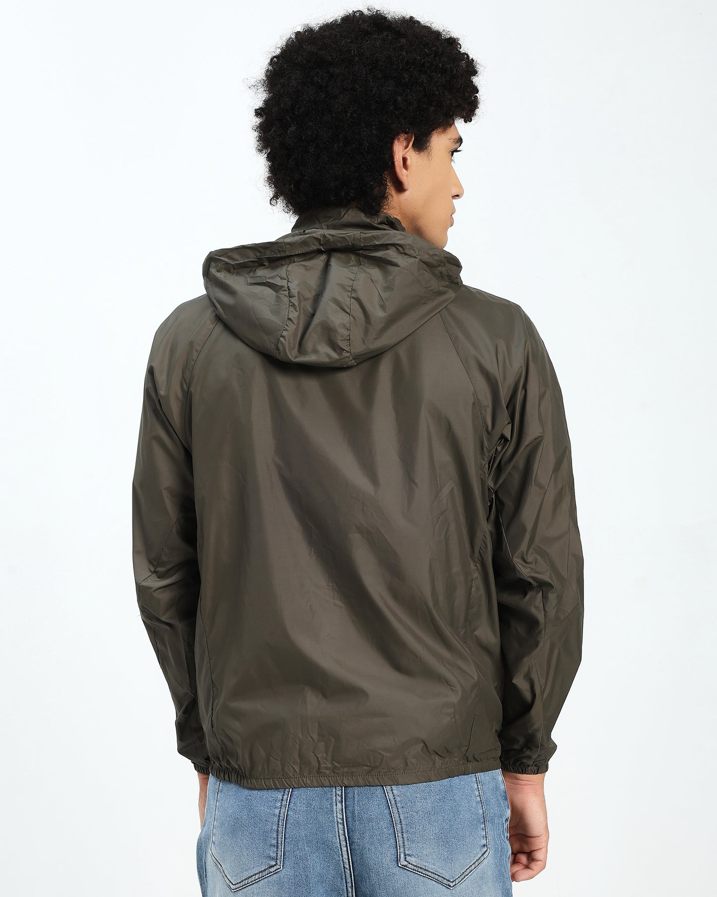Men’s Lightweight Olive Green Hooded Windbreaker Jacket