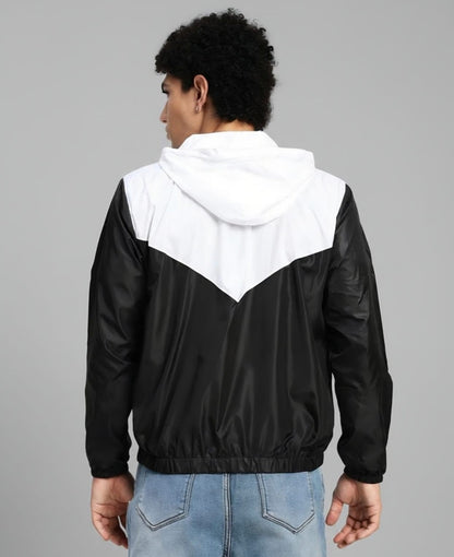 Men's Lightweight Hooded Windbreaker Jacket – Black & White