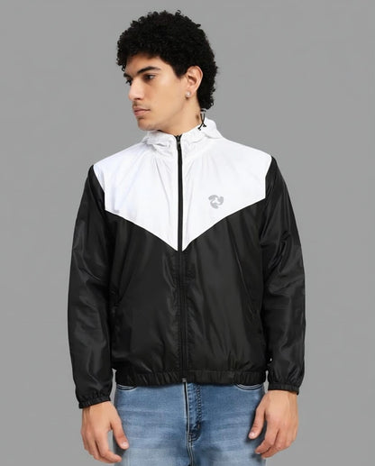 Men's Lightweight Hooded Windbreaker Jacket – Black & White