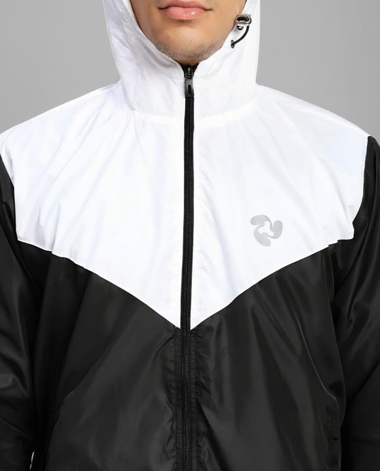 Men's Lightweight Hooded Windbreaker Jacket – Black & White