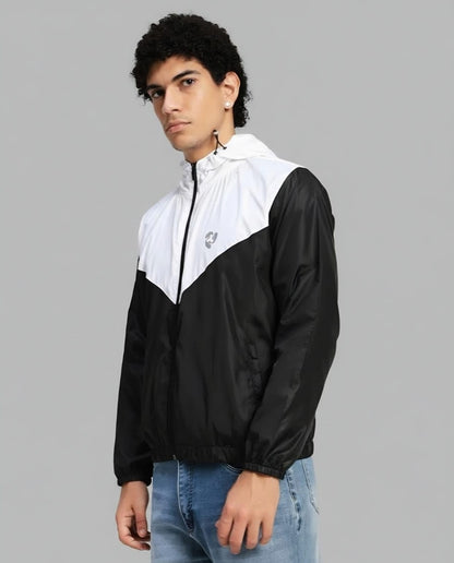 Men's Lightweight Hooded Windbreaker Jacket – Black & White