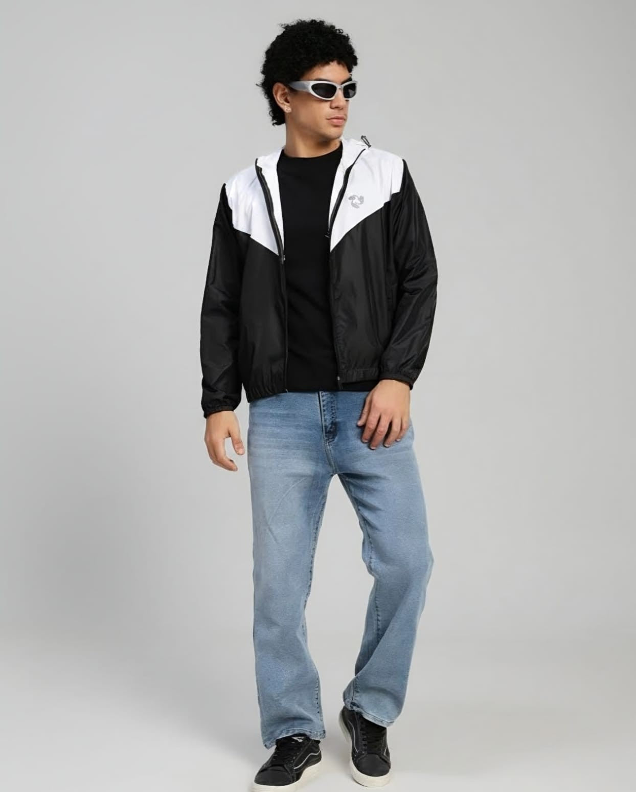 Men's Lightweight Hooded Windbreaker Jacket – Black & White