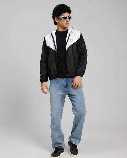 Men's Lightweight Hooded Windbreaker Jacket – Black & White