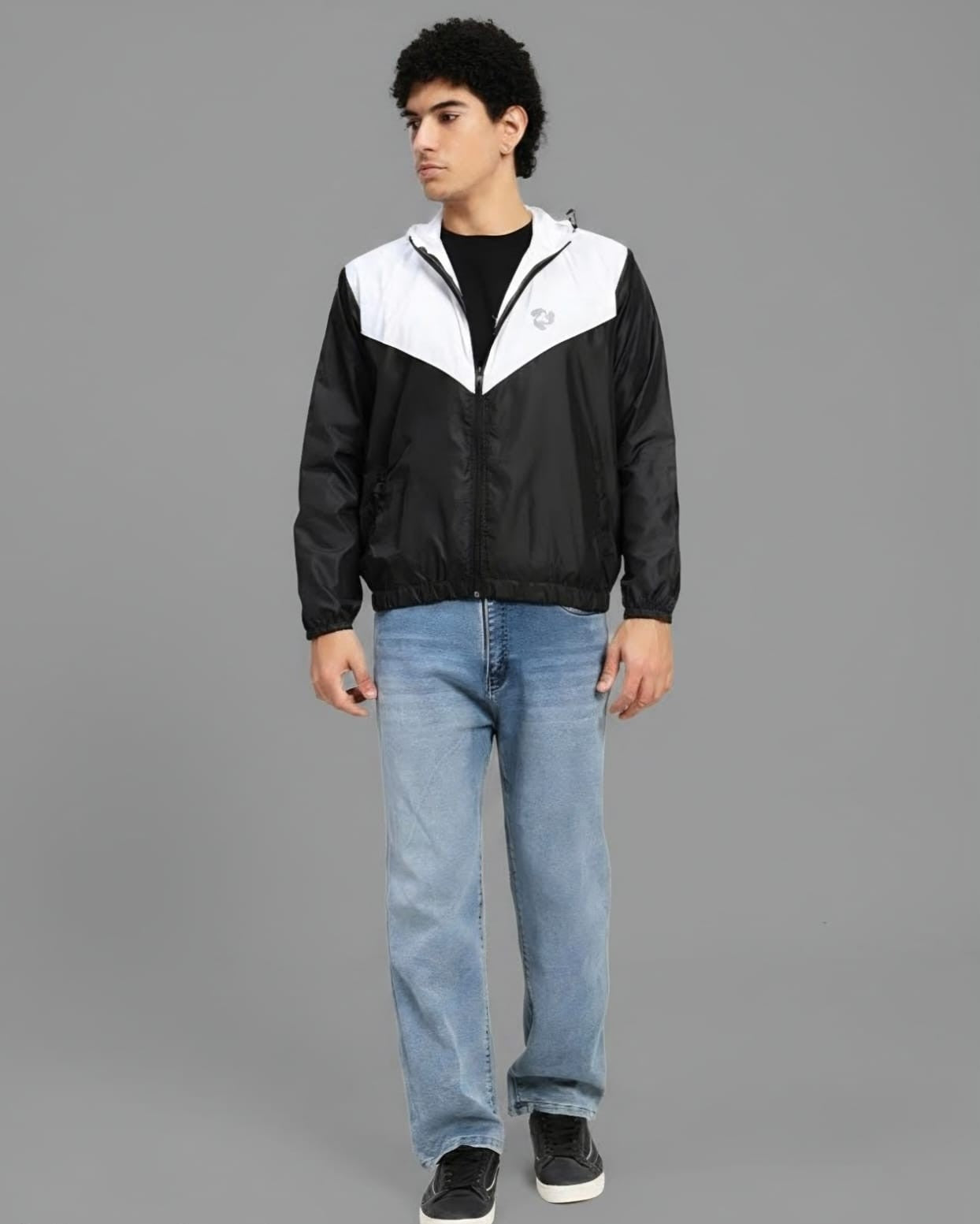 Men's Lightweight Hooded Windbreaker Jacket – Black & White