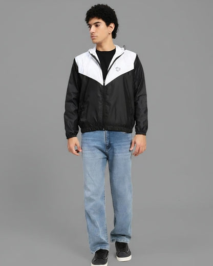 Men's Lightweight Hooded Windbreaker Jacket – Black & White